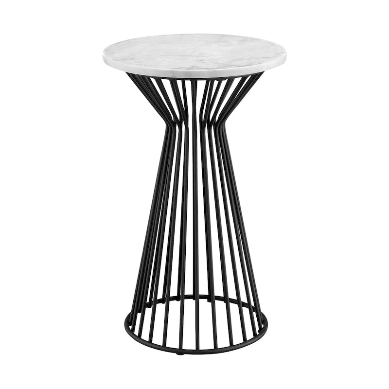 Table piédestal à plateau en marbre blanc et cadre en métal noir