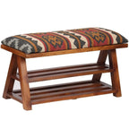 Banc de rangement en bois rembourré en Kilim fait à la main - 30 L x 12,5 P x 16 H
