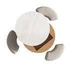 Table basse ronde relevable avec rangement et 3 poufs