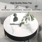 Table basse ronde relevable avec rangement et 3 poufs