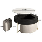 Table basse ronde relevable avec rangement et 3 poufs