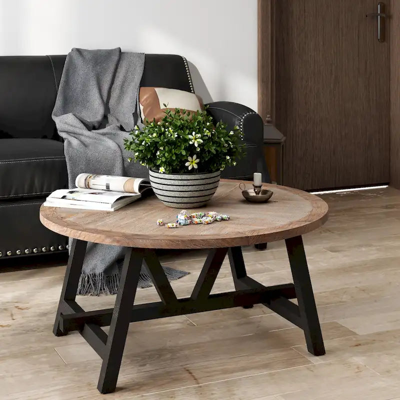 Table d'appoint rustique de style ferme avec étagère inférieure, style campagne française
