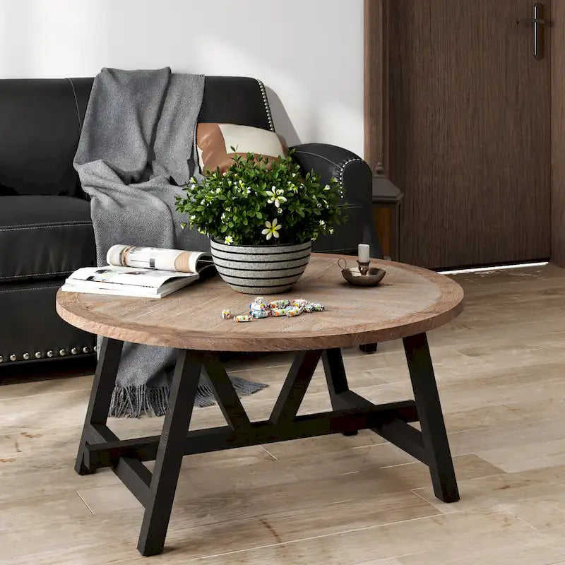 Table d'appoint rustique de style ferme avec étagère inférieure, style campagne française