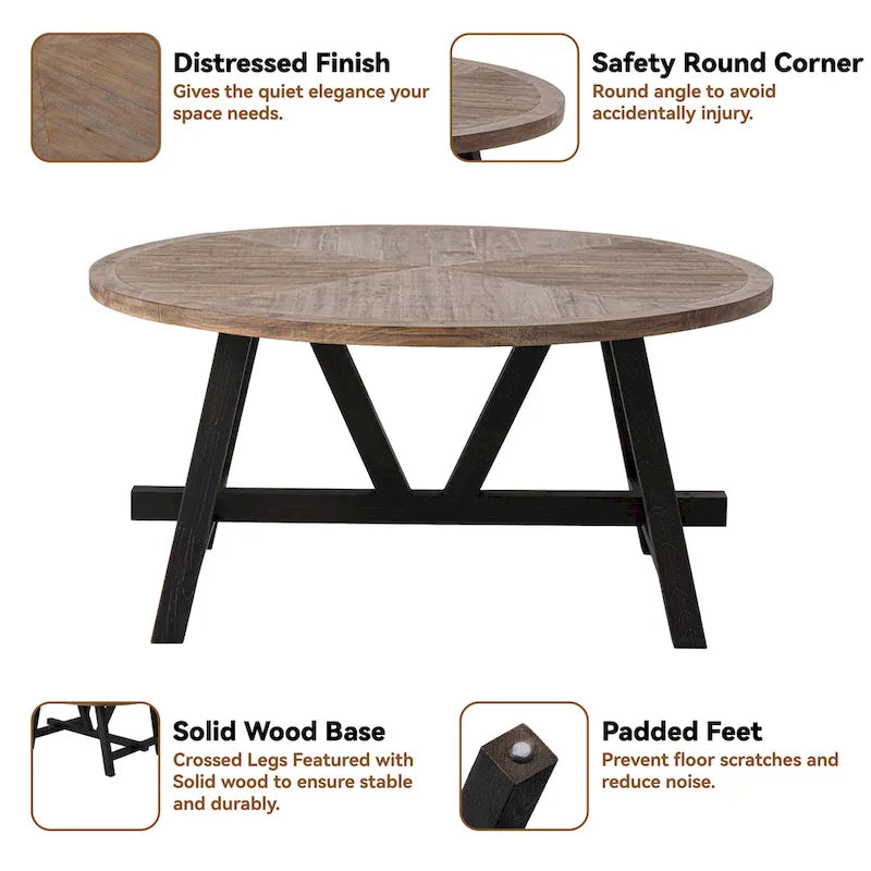 Table d'appoint rustique de style ferme avec étagère inférieure, style campagne française