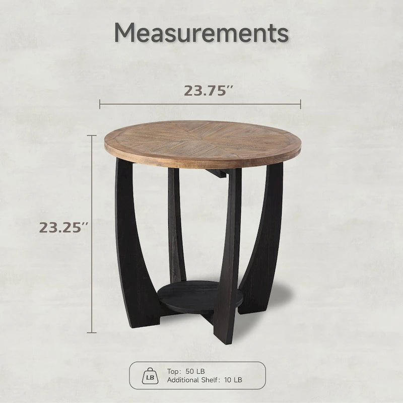 Table d'appoint rustique de style ferme avec étagère inférieure, style campagne française