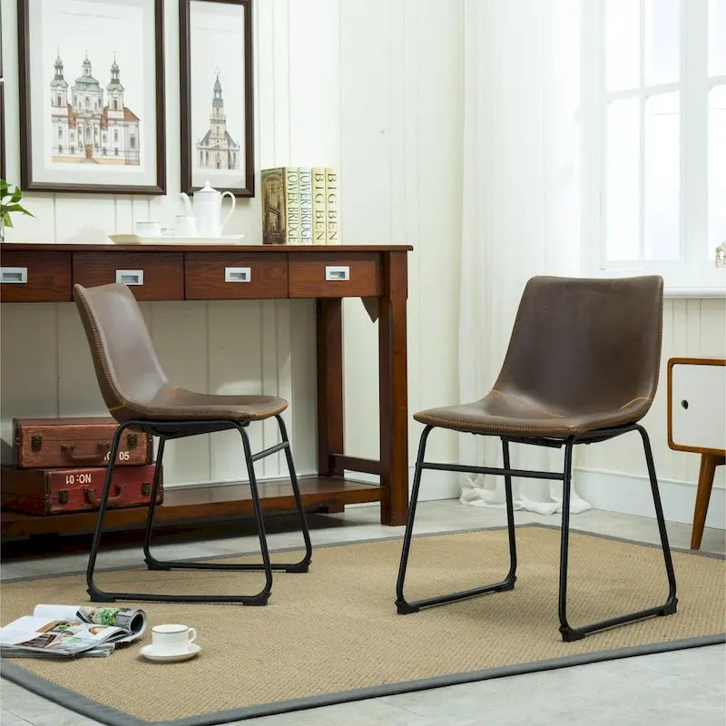 Chaises de salle à manger sans accoudoirs en similicuir (Lot de 2)