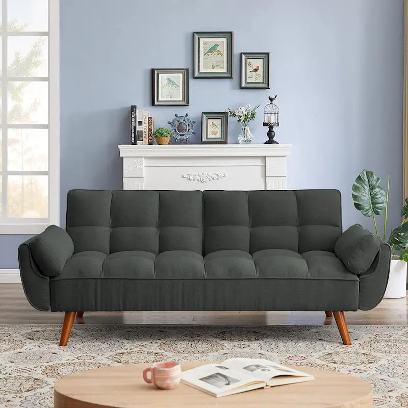 Canapé-lit futon convertible avec dossier réglable et accoudoirs-oreillers