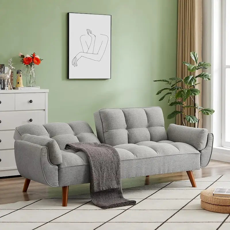 Canapé-lit futon convertible avec dossier réglable et accoudoirs-oreillers