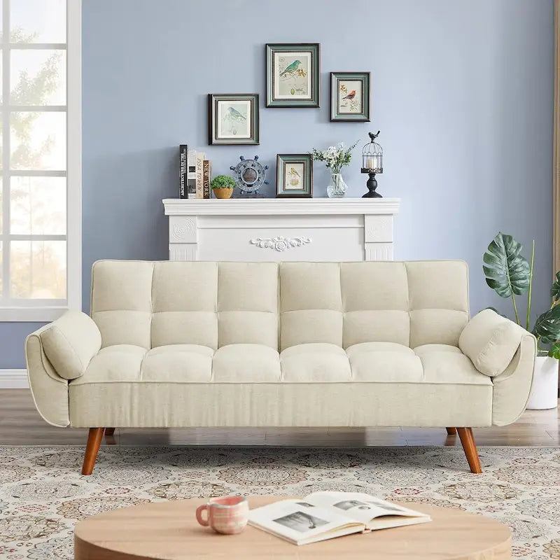 Canapé-lit futon convertible avec dossier réglable et accoudoirs-oreillers