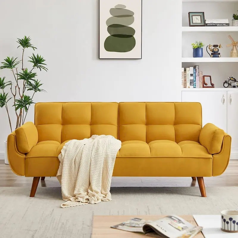 Canapé-lit futon convertible avec dossier réglable et accoudoirs-oreillers