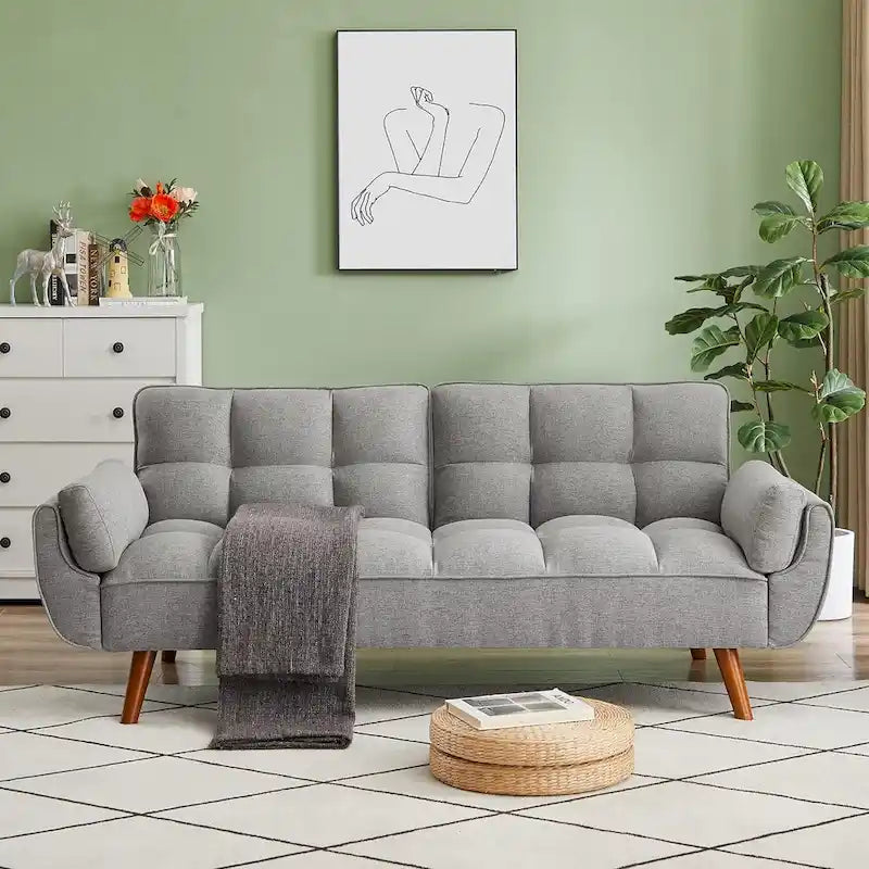 Canapé-lit futon convertible avec dossier réglable et accoudoirs-oreillers