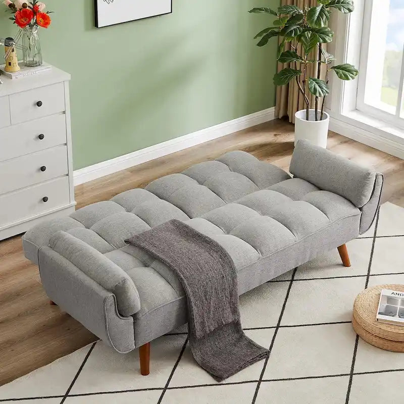 Canapé-lit futon convertible avec dossier réglable et accoudoirs-oreillers