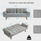 Canapé-lit futon convertible avec dossier réglable et accoudoirs-oreillers