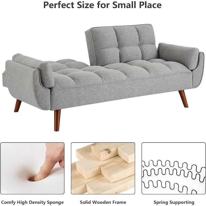 Canapé-lit futon convertible avec dossier réglable et accoudoirs-oreillers