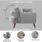 Canapé-lit futon convertible avec dossier réglable et accoudoirs-oreillers