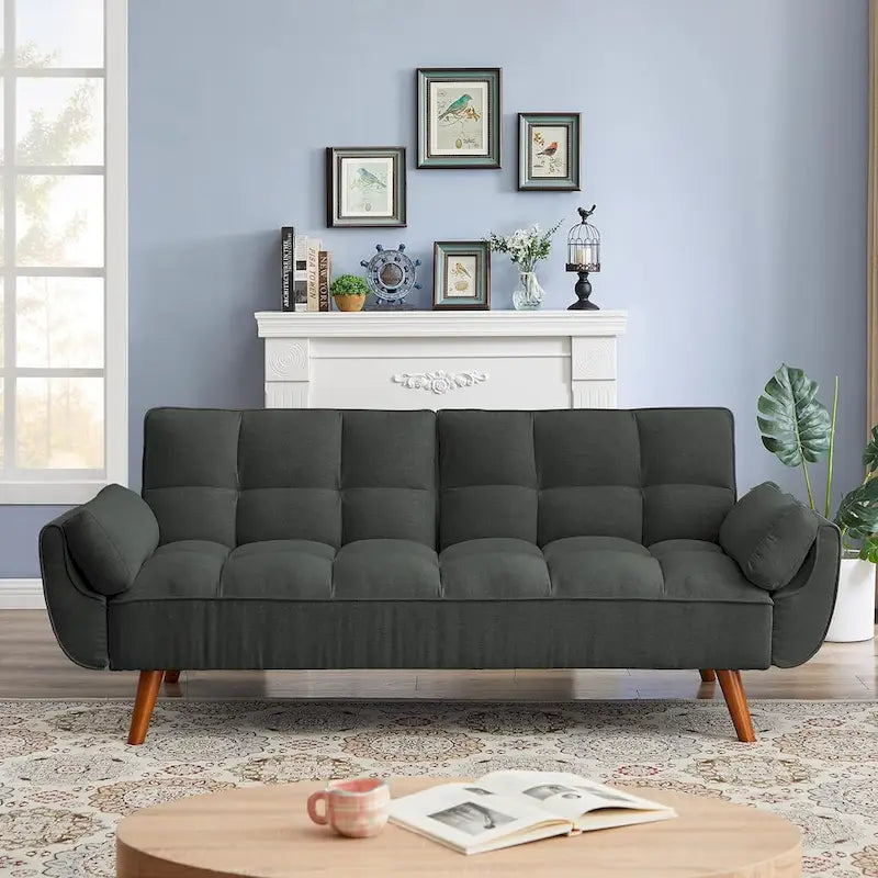Canapé-lit futon convertible avec dossier réglable et accoudoirs-oreillers