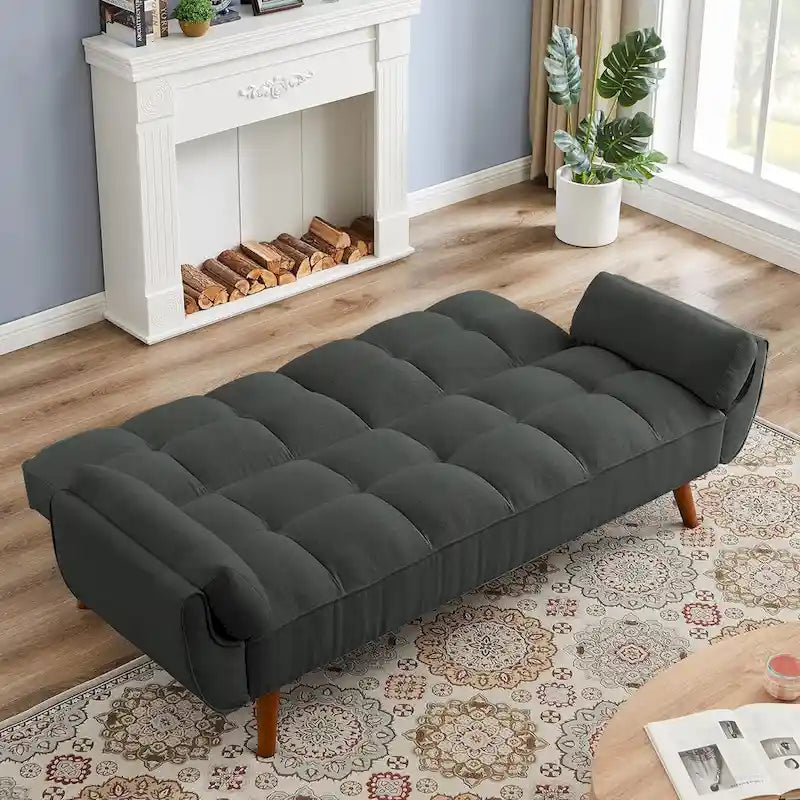 Canapé-lit futon convertible avec dossier réglable et accoudoirs-oreillers