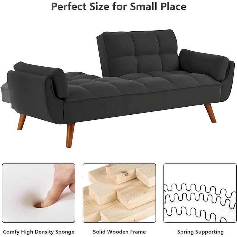 Canapé-lit futon convertible avec dossier réglable et accoudoirs-oreillers
