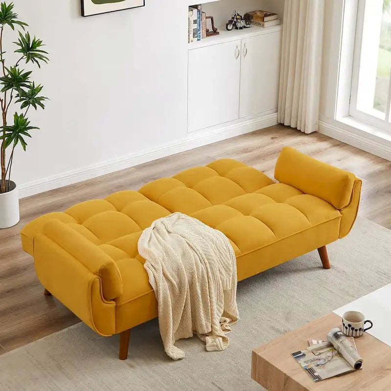 Canapé-lit futon convertible avec dossier réglable et accoudoirs-oreillers