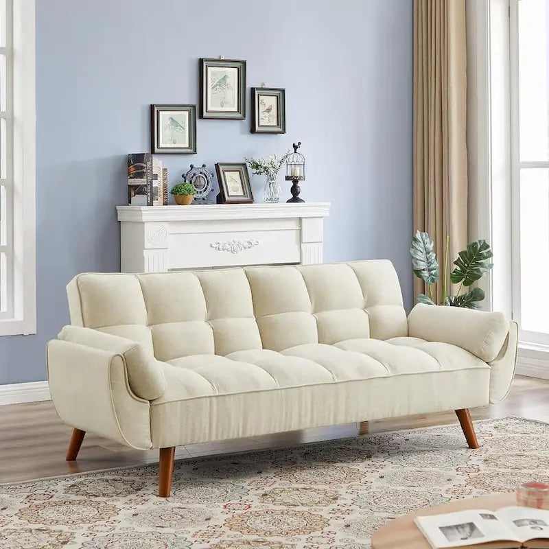 Canapé-lit futon convertible avec dossier réglable et accoudoirs-oreillers