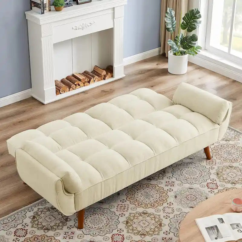 Canapé-lit futon convertible avec dossier réglable et accoudoirs-oreillers