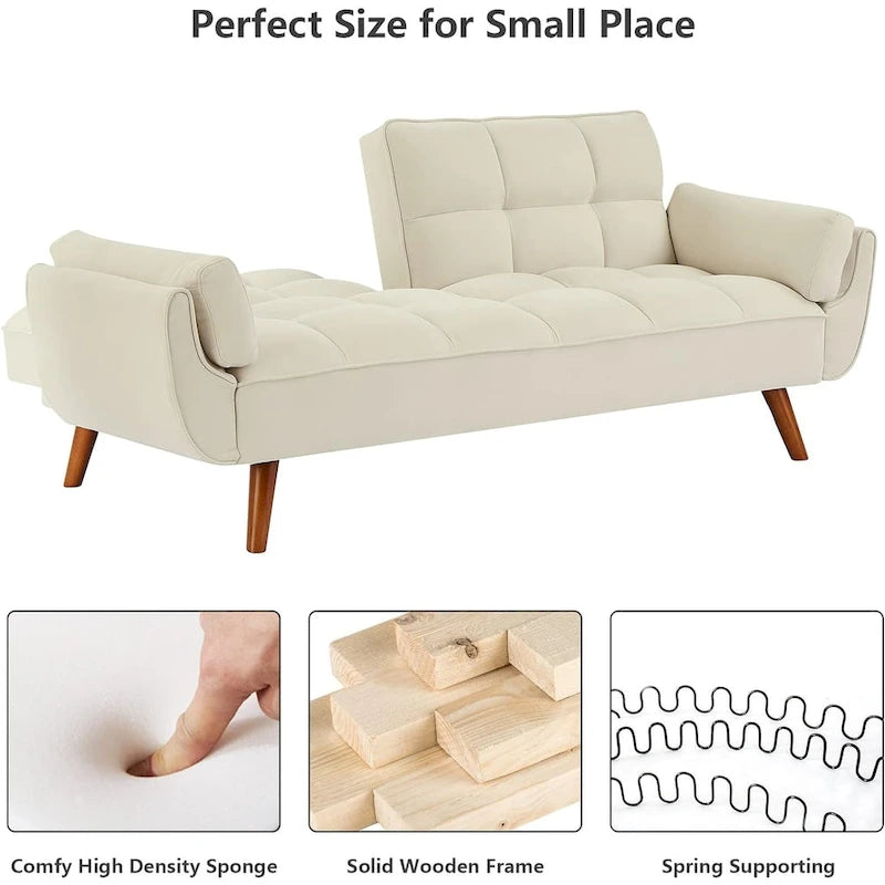 Canapé-lit futon convertible avec dossier réglable et accoudoirs-oreillers