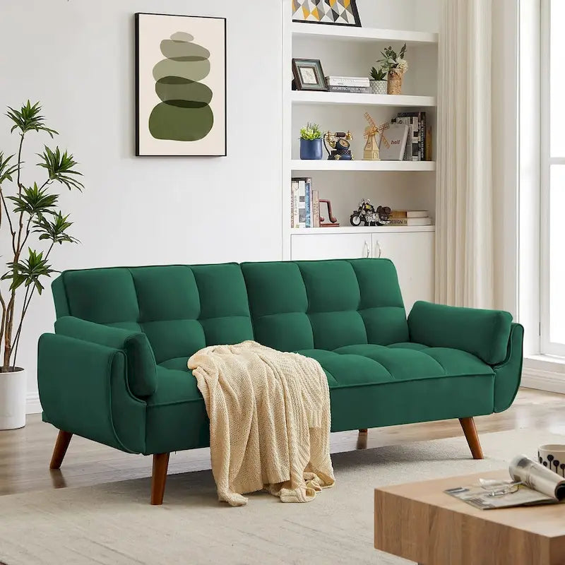 Canapé-lit futon convertible avec dossier réglable et accoudoirs-oreillers
