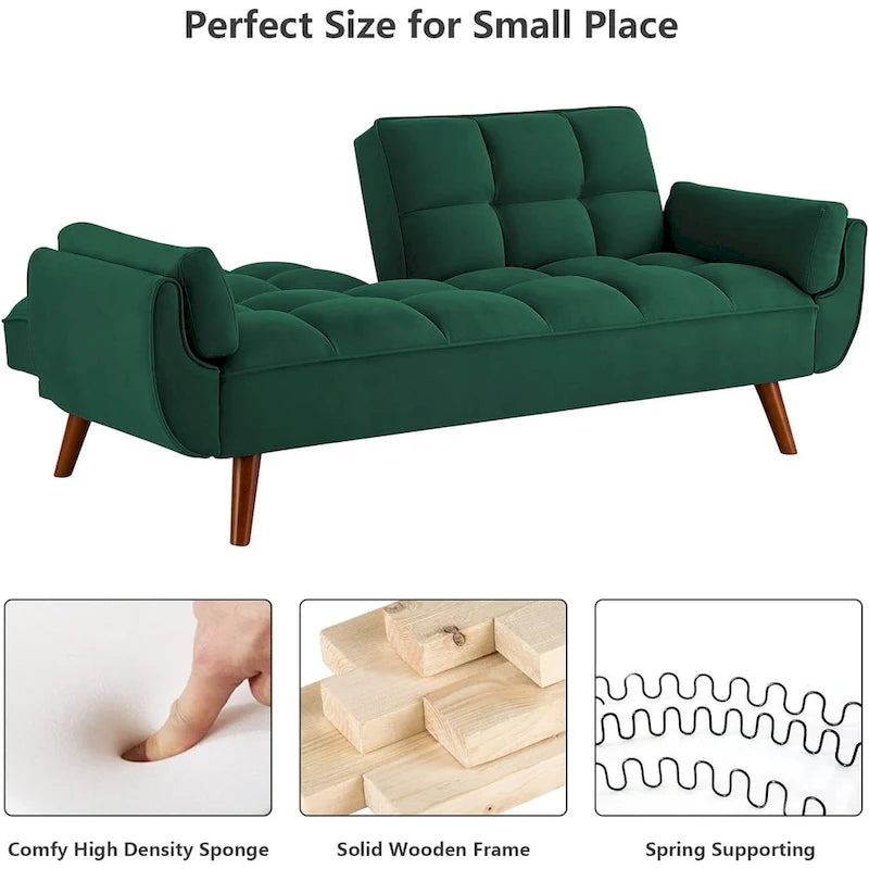 Canapé-lit futon convertible avec dossier réglable et accoudoirs-oreillers