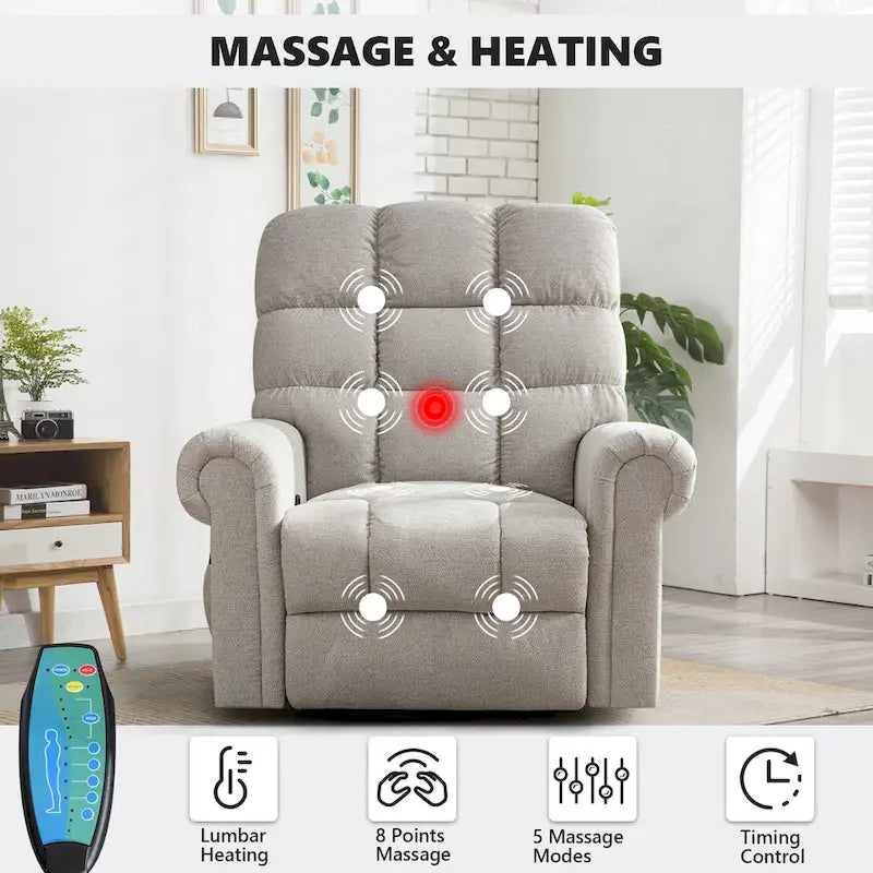 Fauteuil inclinable à bascule manuel avec assise large et fonction de massage