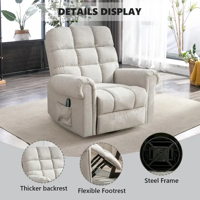Fauteuil inclinable à bascule manuel avec assise large et fonction de massage