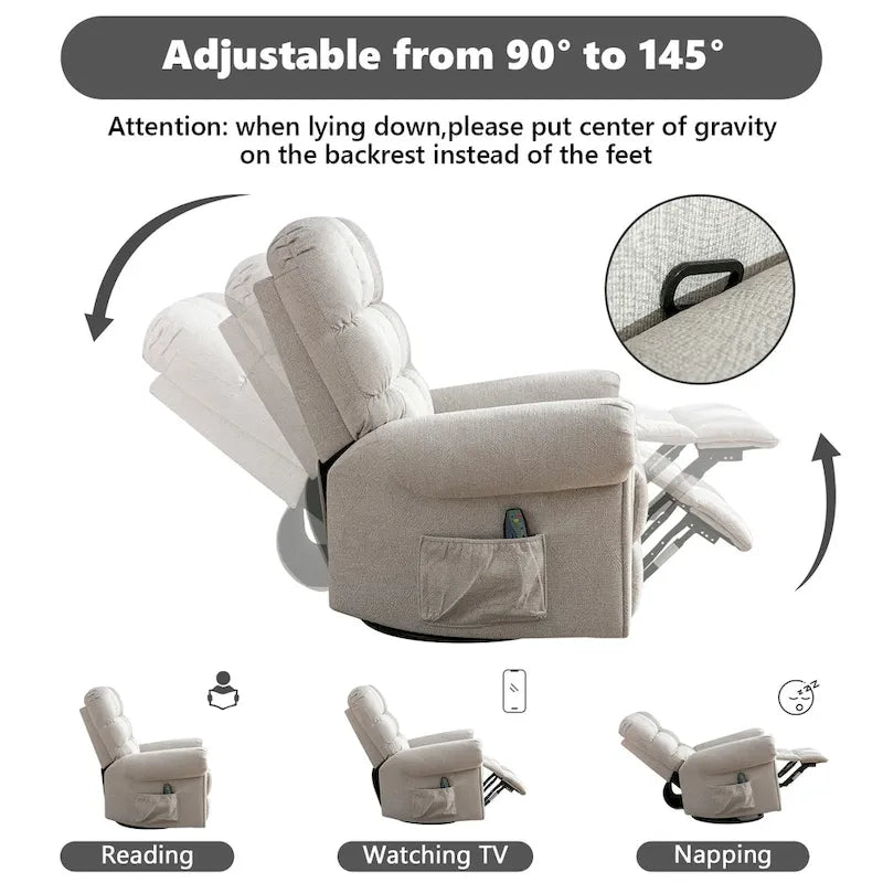 Fauteuil inclinable à bascule manuel avec assise large et fonction de massage