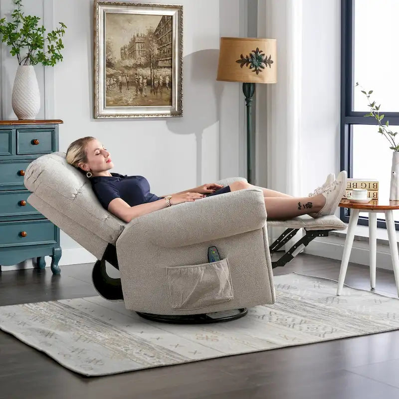 Fauteuil inclinable à bascule manuel avec assise large et fonction de massage