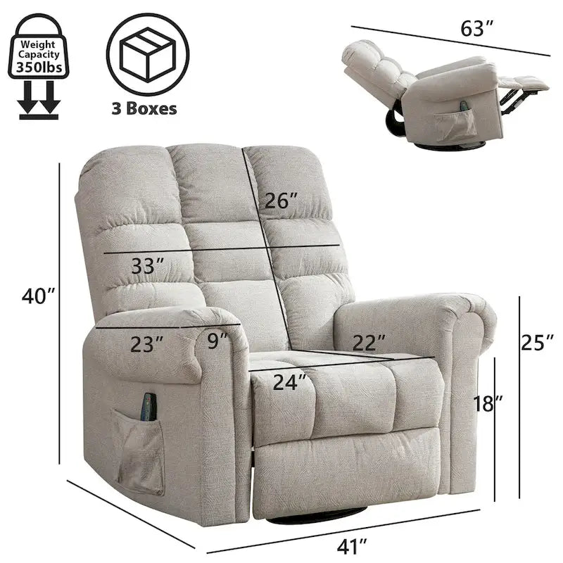 Fauteuil inclinable à bascule manuel avec assise large et fonction de massage