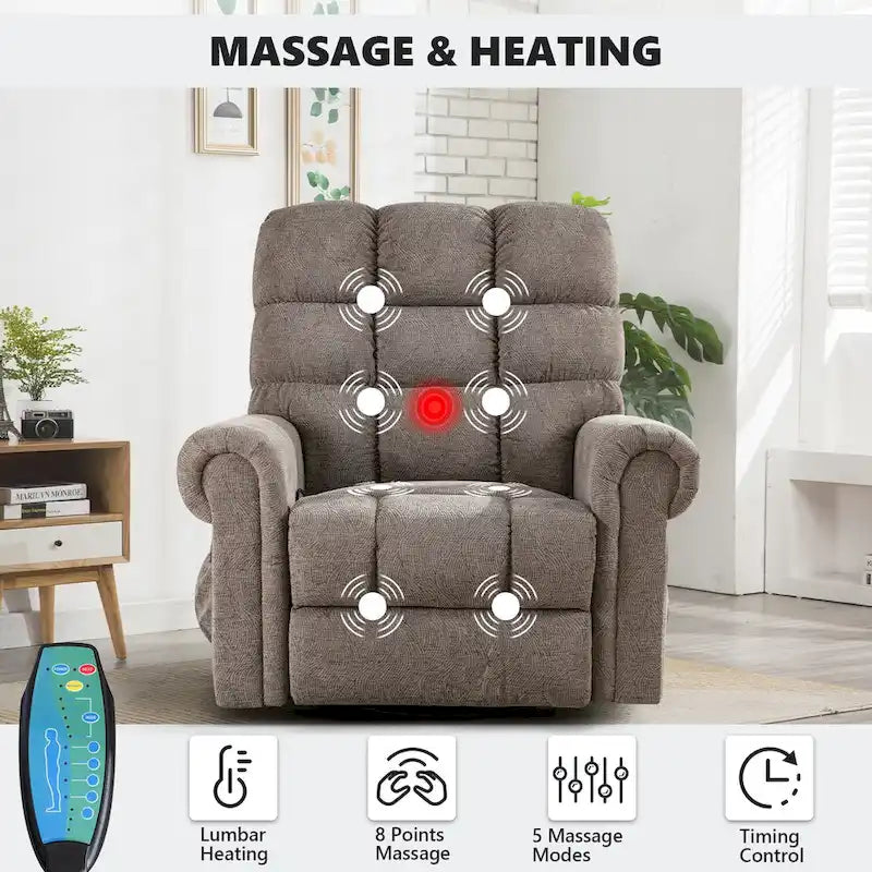 Fauteuil inclinable à bascule manuel avec assise large et fonction de massage