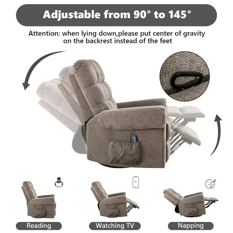 Fauteuil inclinable à bascule manuel avec assise large et fonction de massage