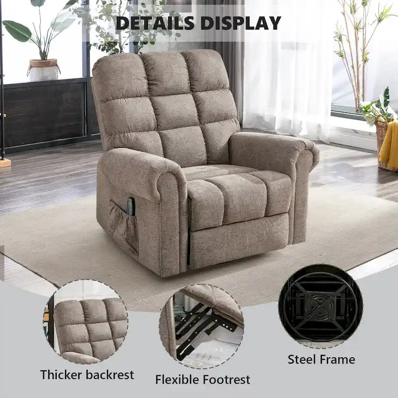 Fauteuil inclinable à bascule manuel avec assise large et fonction de massage