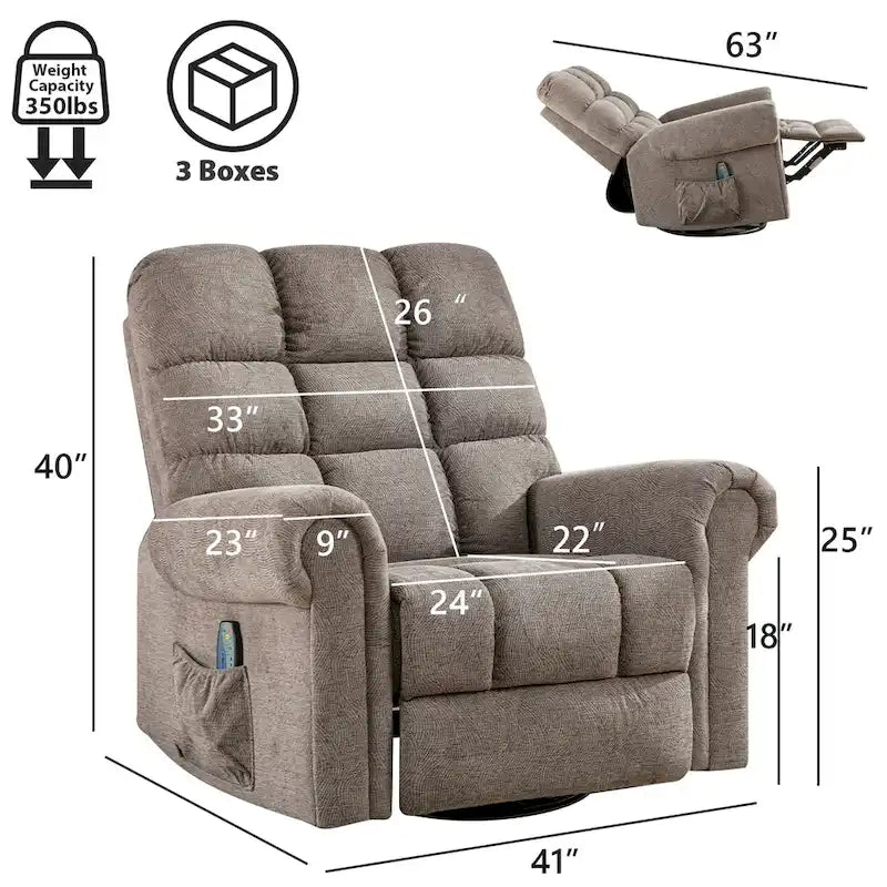Fauteuil inclinable à bascule manuel avec assise large et fonction de massage