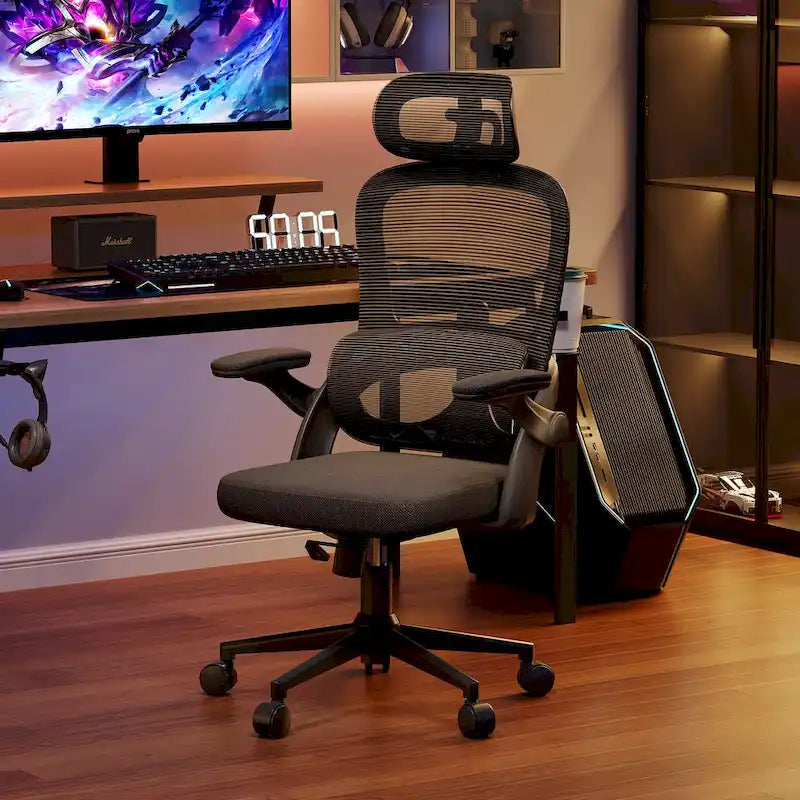 Chaise de bureau ergonomique à dossier haut pour personne de forte corpulence - Noir
