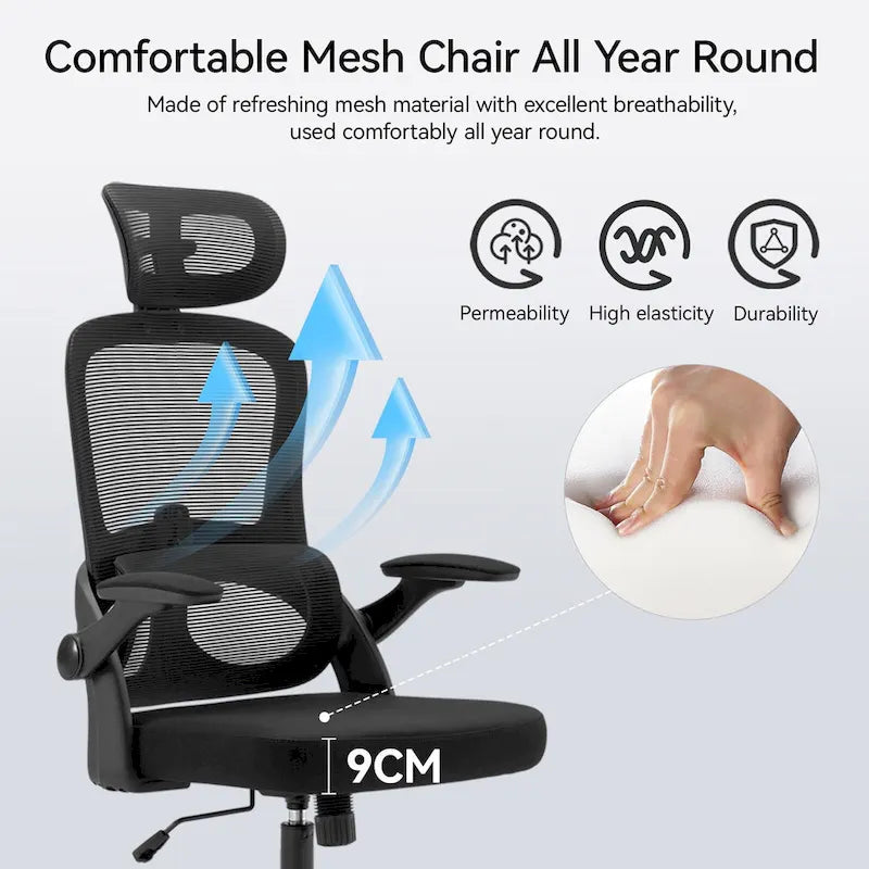 Chaise de bureau ergonomique à dossier haut pour personne de forte corpulence - Noir