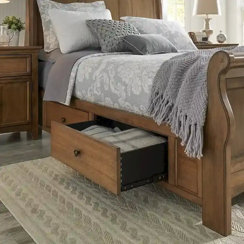 Lit plateforme de rangement traîneau en bois, taille Queen, avec tiroirs