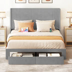 Cadre de lit plateforme Queen avec tiroirs de rangement et ports USB