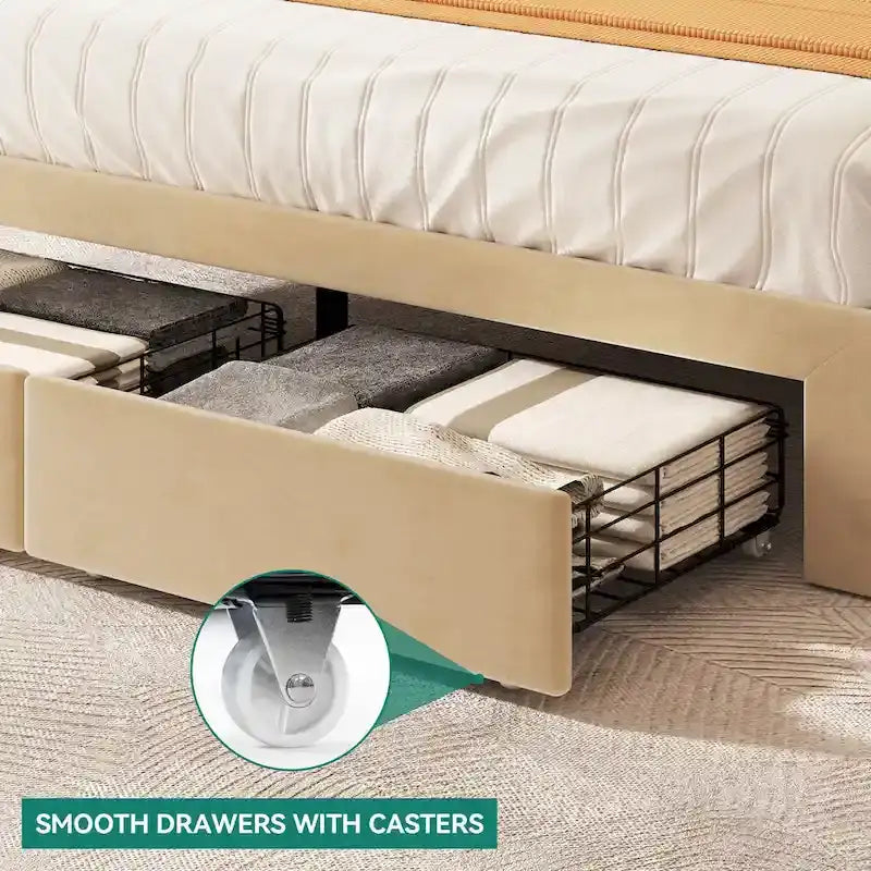 Cadre de lit plateforme Queen avec tiroirs de rangement et ports USB
