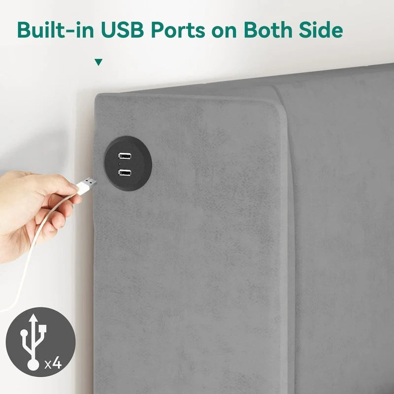 Cadre de lit plateforme Queen avec tiroirs de rangement et ports USB