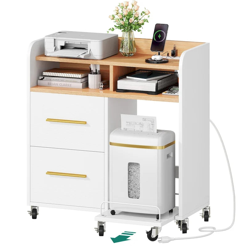 Meuble de rangement à roulettes 2 tiroirs avec support d'imprimante pour bureau à domicile