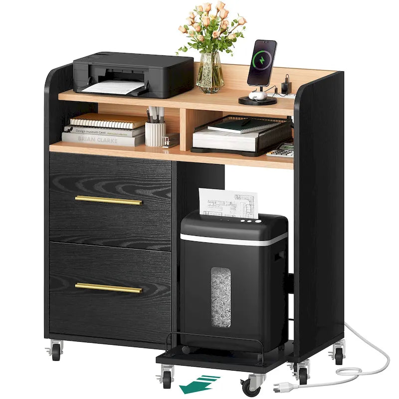 Meuble de rangement à roulettes 2 tiroirs avec support d'imprimante pour bureau à domicile