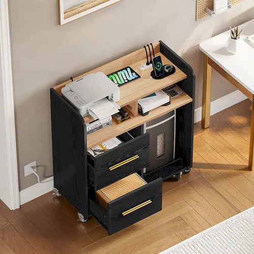 Meuble de rangement à roulettes 2 tiroirs avec support d'imprimante pour bureau à domicile
