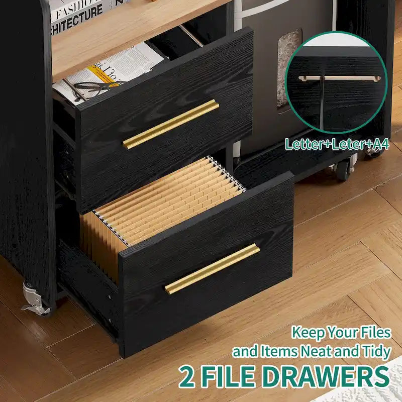 Meuble de rangement à roulettes 2 tiroirs avec support d'imprimante pour bureau à domicile