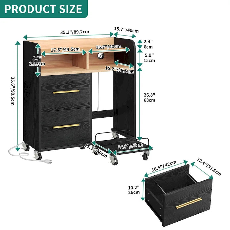 Meuble de rangement à roulettes 2 tiroirs avec support d'imprimante pour bureau à domicile