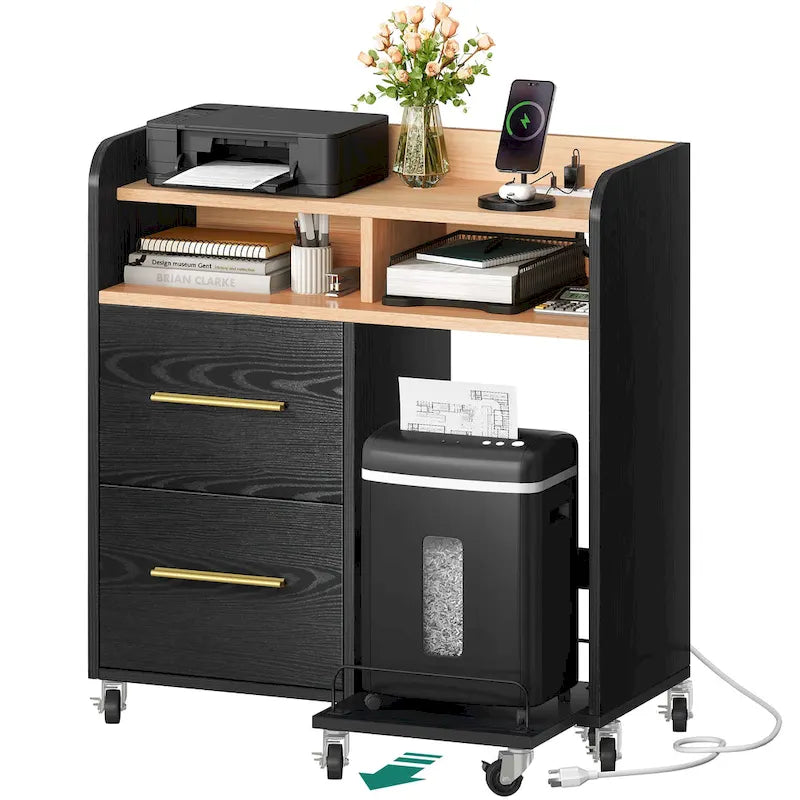 Meuble de rangement à roulettes 2 tiroirs avec support d'imprimante pour bureau à domicile