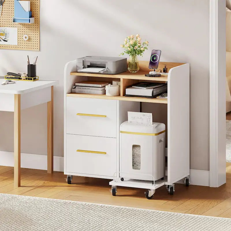 Meuble de rangement à roulettes 2 tiroirs avec support d'imprimante pour bureau à domicile
